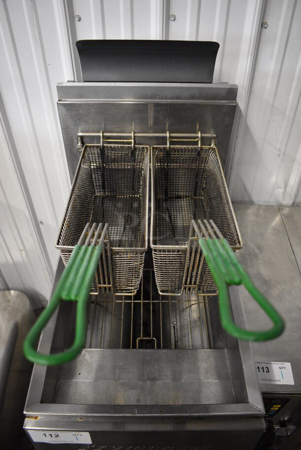 Frymaster GF40SD Stainless Steel Commercial Floor Style Propane Gas Powered Deep Fat Fryer w/ 2 Metal Fry Baskets on Commercial Casters. 122,000 BTU. 15.5x28x51 - Image 4 of 7