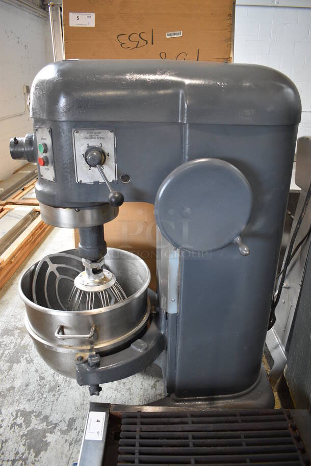 Hobart Model H 600 Metal Commercial Floor Style 60 Quart Planetary Dough Mixer w/ Stainless Steel Mixing Bowl, Whisk and Paddle Attachments. 208 Volts, 3 Phase. 28x40x56 - Image 8 of 9