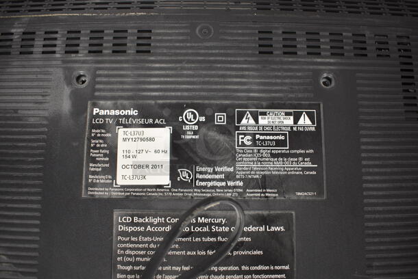 Panasonic Model TC-L37U3 37" LCD Television. 110-127 Volts, 1 Phase. Buyer Must Pick Up - We Will Not Ship This Item.  - Image 3 of 4