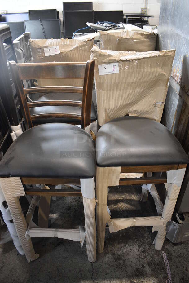 4 BRAND NEW SCRATCH AND DENT! Lancaster Table & Seating Wooden Bar Height Chair with Vintage Ladder Back and Black Padded Seat. 17x17x44. 4 Times Your Bid! - Image 8 of 8