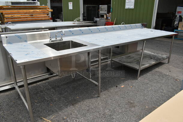 BRAND NEW SCRATCH AND DENT! Stainless Steel Commercial Counter w/ Sink Bay, Faucet, Handles and Under Shelf. - Image 2 of 8