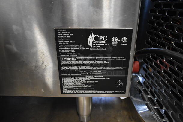 BRAND NEW SCRATCH AND DENT! 2021 Cooking Performance Group CPG 351FCPG15L Stainless Steel Commercial Countertop Propane Gas Powered Deep Fat Fryer. 26,000 BTU.  - Image 7 of 8