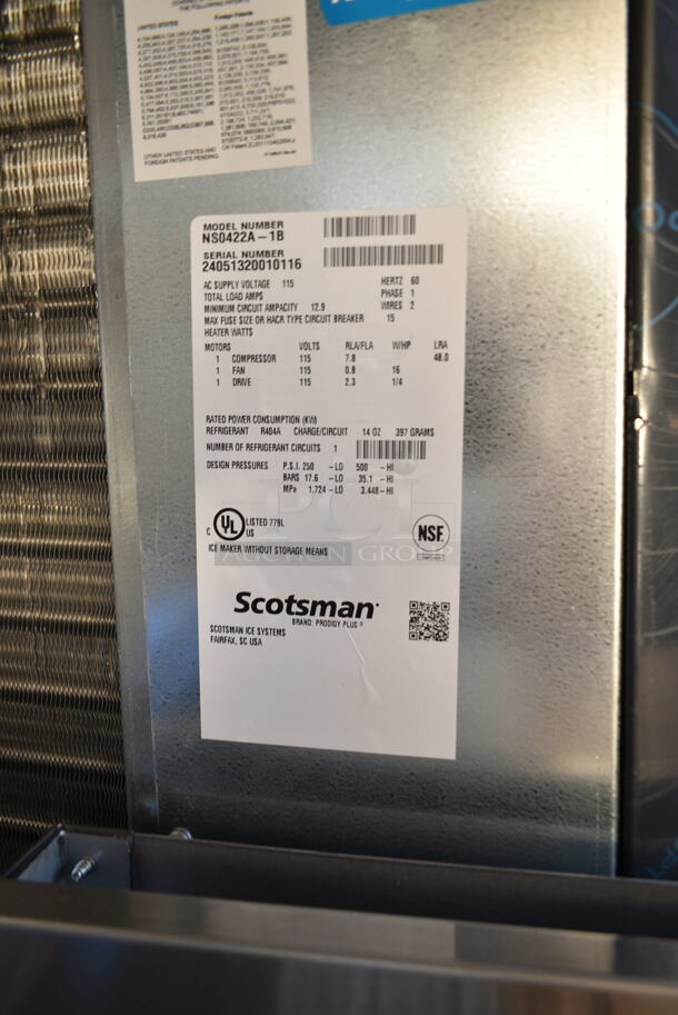 BRAND NEW SCRATCH AND DENT! 2024 Scotsman NS0422A-1B Prodigy Plus Series 22" Nugget Ice Machine - 420 lb. on 2024 Scotsman B322S Ice Storage Bin 370 lb. Stainless Steel Exterior. 115 Volts, 1 Phase.  - Image 11 of 11