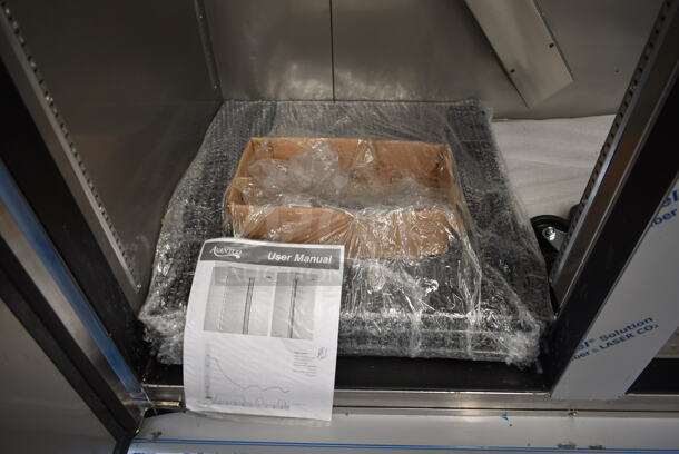 BRAND NEW SCRATCH AND DENT! 2023 Avantco 447AP49R Stainless Steel Commercial 2 Door Reach In Cooler w/ Poly Coated Racks. 115 Volts, 1 Phase. Tested and Working! - Image 7 of 8