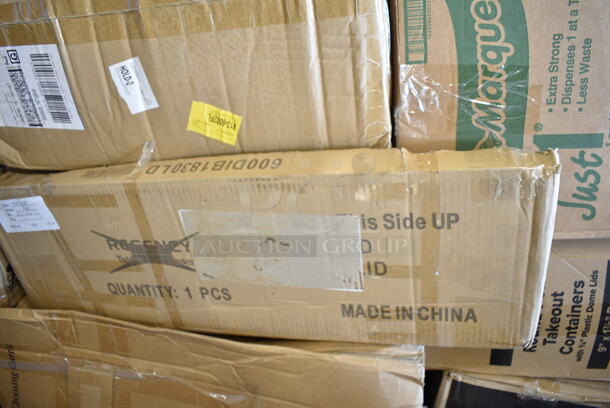 PALLET LOT of 22 BRAND NEW Boxes Including 612509PCO Choice Round Standard Weight Foil Take-Out Dome Lid, 594PSTK616 Paper Lollipop / Cake Pop Stick 6" x 5/32" - 10000/Case, 600DIB11830LD Regency Stainless Steel Sliding Lid for 18" x 30" Drop-In Ice Bins, 129MCR24B Choice 24 oz. Black Round Microwavable Heavy Weight Container with Lid 7 1/4" - 150/Case, 500HBB12 8 oz. (12 oz. Honey Weight) Bear PET Honey Bottle - 365/Case, 554LPGVFTR Backyard Pro Vegetable / Fish Tray for LPG Grills, 233393581002 Bunn 39358.1002 Stainless Steel Basket With Decals for Single and Dual Titan Coffee Brewers, Dart 6J6 6 oz. White Customizable Foam Cup - 1000/Case, 2 Box 95HT3R Dart 95HT3R 9 1/2" x 9" x 3" White Foam Three-Compartment Square Take Out Container with Hinged Lid - 200/Case, 795KFT44RNPE Choice 44 oz. Round Kraft PE-Lined Microwavable Take-Out Container 7 5/16" x 2 5/8" - 300/Case, 2 Box Dart 80HT1R 8" x 7 1/2" x 2" White Foam Square Take Out Container with Hinged Lid - 200/Case, 130WSPOONWP Choice Individually Wrapped Medium Weight White Plastic Teaspoon - 1000/Case, Cleveland FK110683 Motor, 233423881000 Bunn 42388.1000 Trifecta Cup Assembly for Bunn Trifecta Coffee Brewers. 22 Times Your Bid! - Image 8 of 12