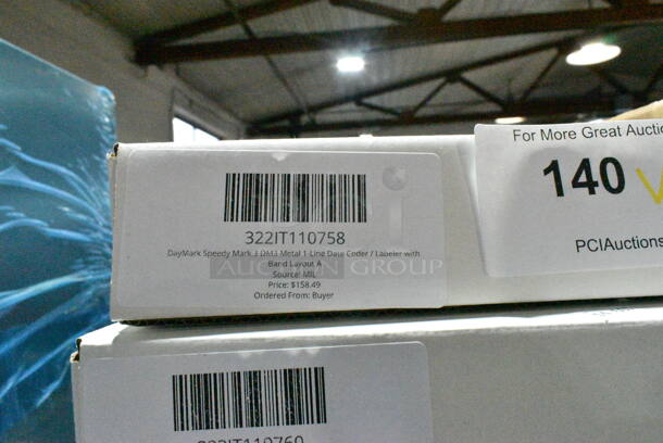 3 BRAND NEW SCRATCH AND DENT! Boxes Including 322IT110758 DayMark Speedy Mark 3 DM3 Metal 1-Line Date Coder / Labeler with Band Layout A, 322IT110760 DayMark Speedy Mark 3 DM3 Metal 1-Line Date Coder / Labeler with Band Layout B, 322IT110789 DayMark Speedy Mark 5 DM5 Metal 3-Line Date Coder / Labeler with Band Layout B. 3 Times Your Bid!  - Image 3 of 5