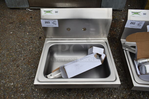 BRAND NEW SCRATCH AND DENT! Regency 600HS17 Stainless Steel Commercial Single Bay Wall Mount Sink w/ Faucet and Wall Mount. - Image 1 of 6