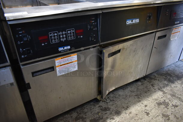 Giles EOF-24 Stainless Steel Commercial Electric Powered 3 Bay Fryer w/ Giles EOF-BIB Dumping Station. 480 Volts, 3 Phase.
 - Image 4 of 9