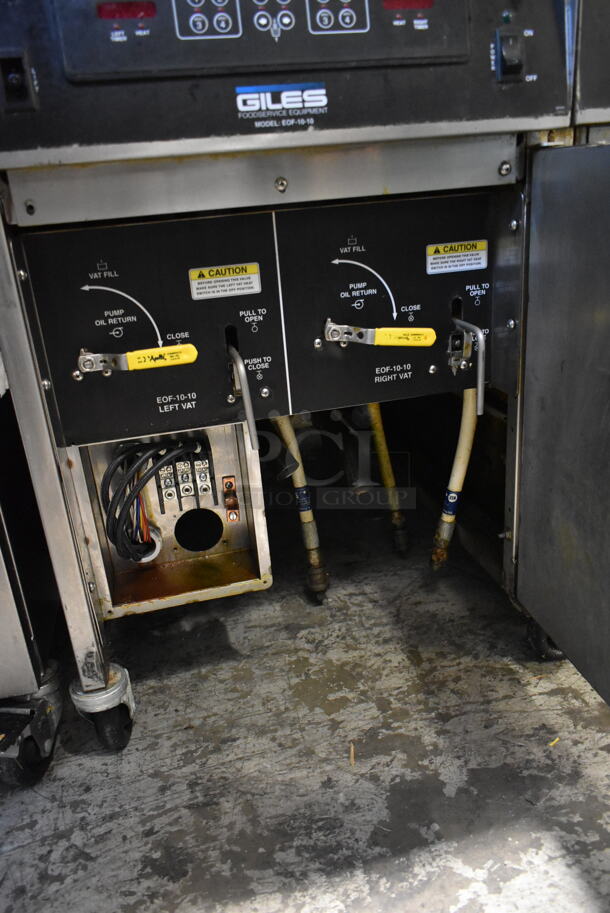 Giles EOF-24 Stainless Steel Commercial Electric Powered 3 Bay Fryer w/ Giles EOF-BIB Dumping Station. 480 Volts, 3 Phase.
 - Image 5 of 9