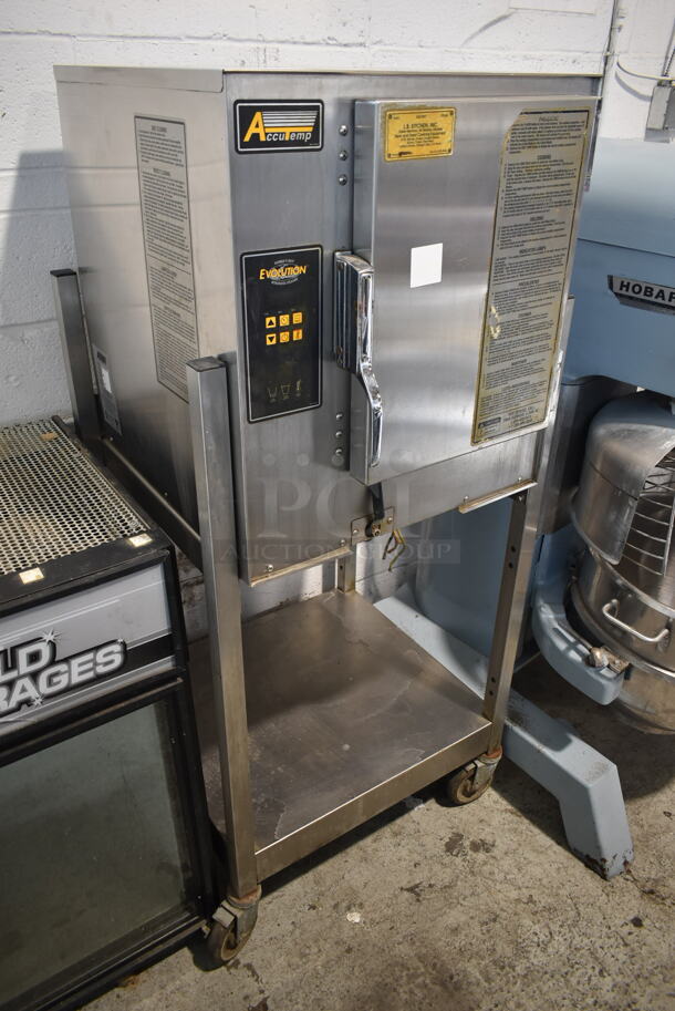2014 AccuTemp E62083D10000200 Stainless Steel Commercial Electric Powered Single Deck Steam Cabinet on Stand w/ Commercial Casters. 208 Volts, 3 Phase.  - Image 2 of 7