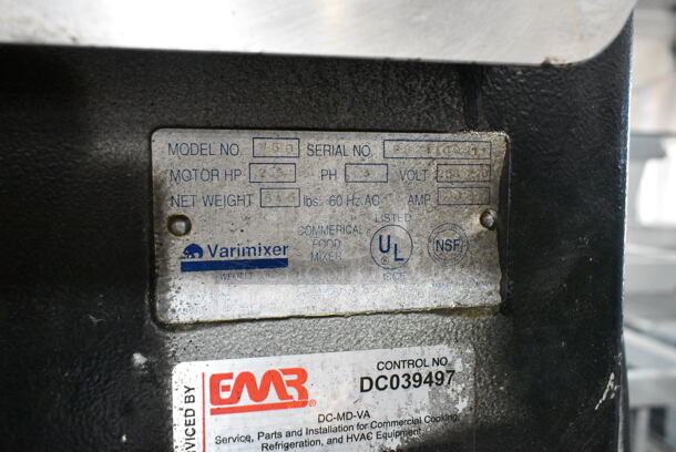 Varimixer W60 Metal Commercial Floor Style 60 Quart Planetary Dough Mixer w/ Stainless Steel Mixing Bowl, Bowl Guard and Dough Hook Attachment. 220 Volts, 3 Phase. - Image 8 of 8