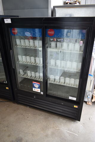 2014 True GDM-41SL-60-LD Metal Commercial 2 Door Reach In Cooler Merchandiser w/ Poly Coated Racks. 115 Volts, 1 Phase. Cannot Test Due To Cut Power Cord