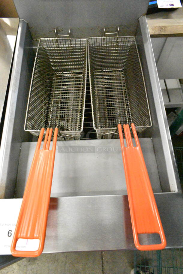 2022 Sierra FRYSTAR500 Stainless Steel Commercial Floor Style Natural Gas Powered Deep Fat Fryer w/ 2 Metal Fry Baskets on Commercial Casters.  - Image 4 of 7