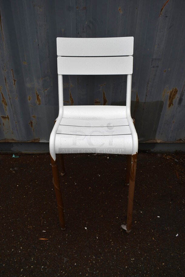 97 BRAND NEW! BFM Seating PH812BWH White Metal Outdoor Patio Bar Height Chairs. 97 Times Your Bid!