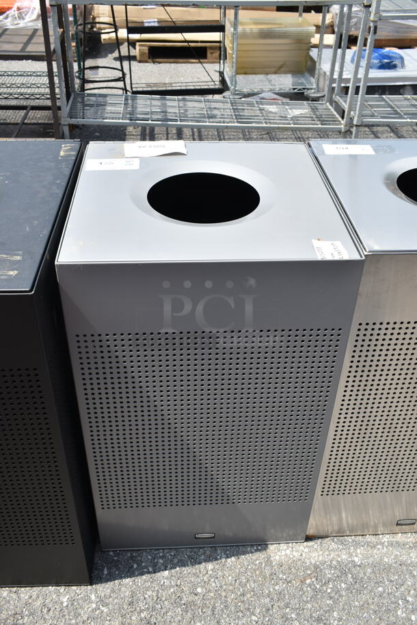BRAND NEW SCRATCH AND DENT! Rubbermaid 690SC18EPLSM Silhouettes Metallic Silver Steel Designer Square Waste Receptacle - 20 Gallon - Image 2 of 6