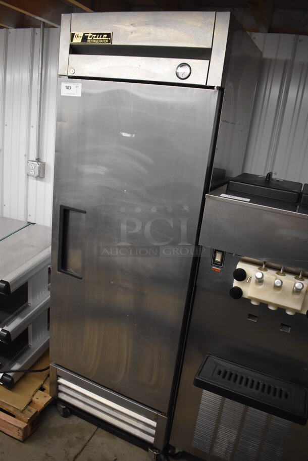 2013 True T-19 Stainless Steel Commercial Single Door Reach In Cooler on Commercial Casters. 115 Volts, 1 Phase. 27x25x79. Tested and Working! - Image 2 of 6