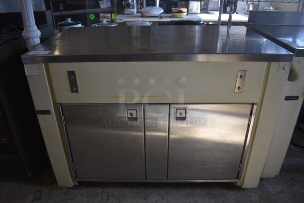 Galley Stainless Steel Commercial Portable Work Station w/ Back Splash and 2 Lower Doors on Commercial Casters. 50x28x36