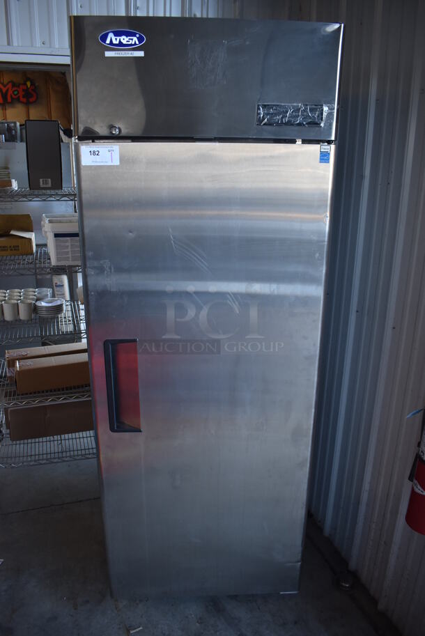 BRAND NEW SCRATCH AND DENT! 2019 Atosa MBF8001GR ENERGY STAR Stainless Steel Commercial Single Door Reach In Freezer on Commercial Casters. 115 Volts, 1 Phase. 29x32x81.5. Tested and Working!