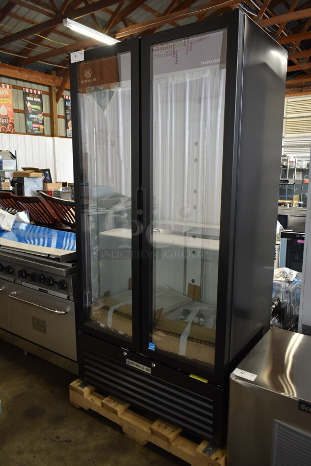 BRAND NEW SCRATCH AND DENT! Beverage Air MT34-1 ENERGY STAR Metal Commercial 2 Door Reach In Cooler Merchandiser w/ Poly Coated Racks. See Pictures for Glass Damage on Left Door. 115 Volts, 1 Phase. Tested and Working! - Image 1 of 11