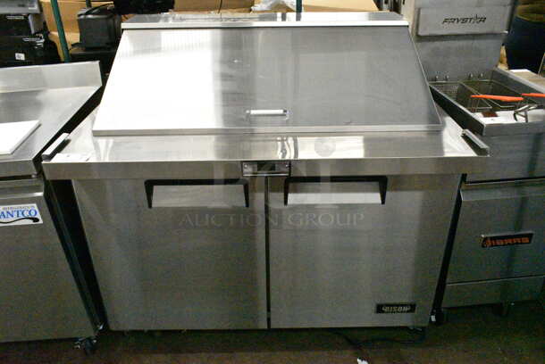 2022 Bison BST-48-18 Stainless Steel Commercial Sandwich Salad Prep Table Bain Marie Mega Top on Commercial Casters. 115 Volts, 1 Phase. Tested and Working! - Image 1 of 8