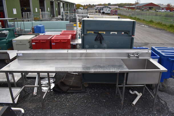 Stainless Steel Table w/ Sink Basin, Faucet, Handles and Back Splash. 120x30x43. Bay 24x24x13