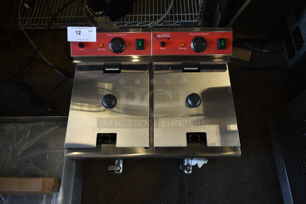 BRAND NEW SCRATCH AND DENT! Avantco 177F202 Stainless Steel Commercial Countertop Electric Powered 2 Bay Deep Fat Fryer w/ 2 Fry Baskets and 2 Lids. 208/240 Volts, 1 Phase.  - Image 2 of 4