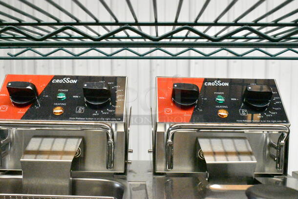 BRAND NEW SCRATCH AND DENT! 2023 Crosson CF-20 Stainless Steel Commercial Countertop Electric Powered 2 Bay Fryer w/ 2 Metal Fry Baskets and 2 Lids. 120 Volts, 1 Phase. - Image 3 of 9