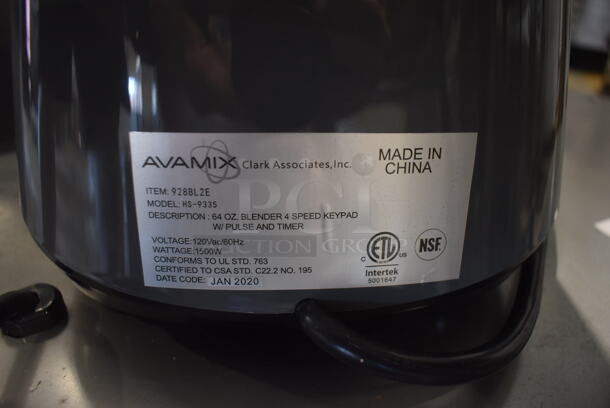 AvaMix HS-9335 Metal Commercial Countertop Blender. 120 Volts, 1 Phase. Tested and Working! - Image 4 of 4