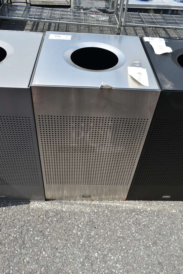 BRAND NEW SCRATCH AND DENT! Rubbermaid 690FGSC18PLSS Silhouettes Stainless Steel Designer Square Waste Receptacle - 20 Gallon - Image 2 of 6