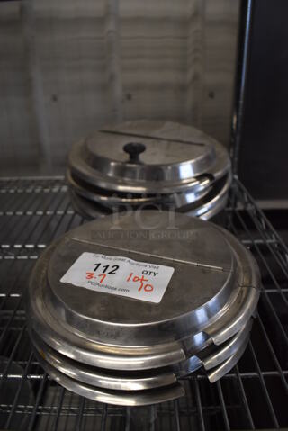 ALL ONE MONEY! Tier Lot of 10 Metal Round Center Hinge Lids. 10x10x2, 12x12x3