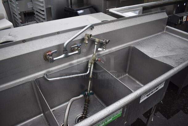 Stainless Steel Commercial 3 Bay Sink w/ Right Side Drain Board, Faucet, Handles and Spray Nozzle Attachment. 82x25x44. Bays 18x18x12. Drain Board 24x20x1 - Image 4 of 5