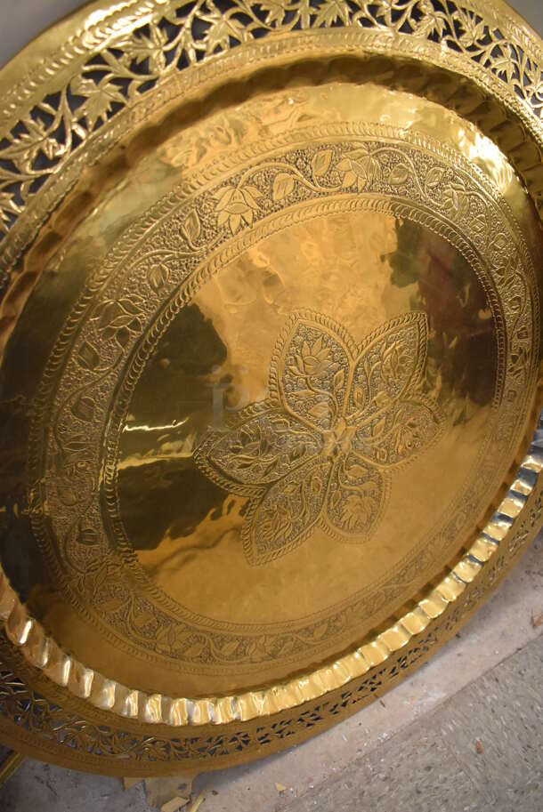 Gold Finish Round Bedouin Moroccan Serving Platter Turned Wall Decoration. - Image 3 of 6