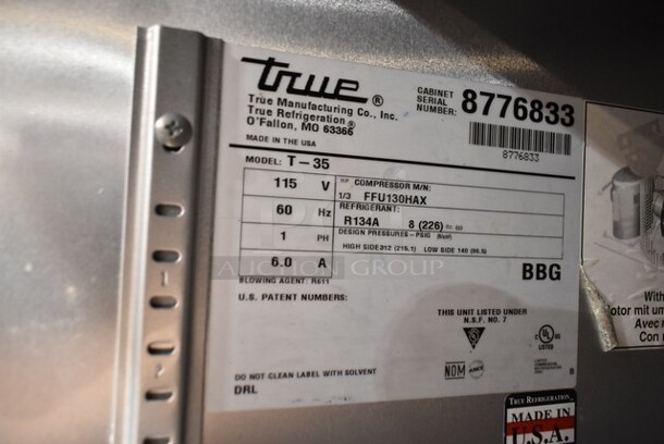 2016 True T-35 Stainless Steel Commercial 2 Door Reach In Cooler w/ Poly Coated Racks. 115 Volts, 1 Phase. Tested and Working! - Image 5 of 5