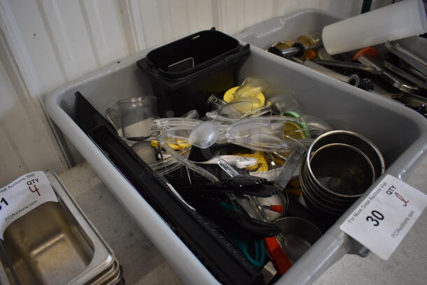 ALL ONE MONEY! Lot of Various Utensils Including Measuring Cups and Spoons in Gray Poly Bus Bin - Image 4 of 5