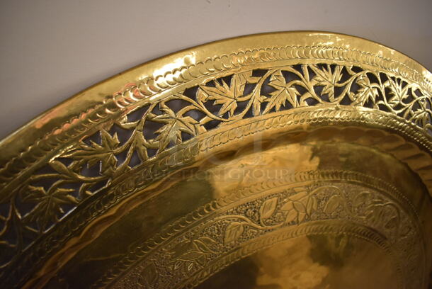 Gold Finish Round Bedouin Moroccan Serving Platter Turned Wall Decoration. - Image 4 of 6