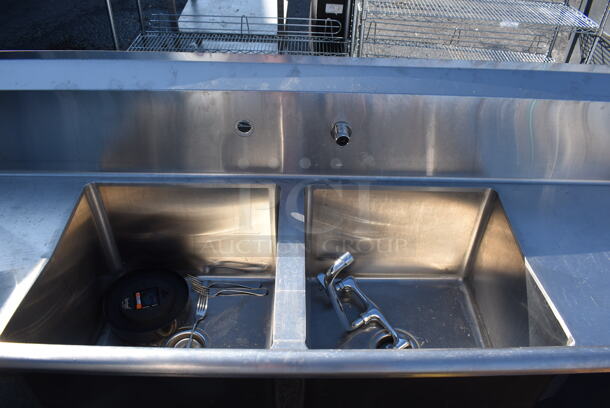 Stainless Steel Commercial 2 Bay Sink w/ Dual Drain Boards, Faucet and Handles. 72x23x45. Bays 17x17x12. Drain Boards 16.5x19x1 - Image 7 of 8