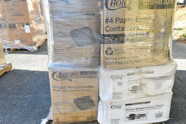 28 BRAND NEW! Boxes Including Lavex Towel Rolls, Tite Dri TDPP-400 Meat Pads, Choice 130BKFKSNSPH Heavy Weight Cutlery Packs, 395RP09 Compostable Plates - 9", Clear Dome Covers, CHoice Plastic Plates. 28 Times Your Bid!  - Image 8 of 12