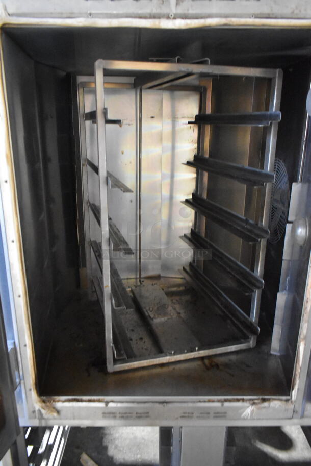 Baxter Stainless Steel Commercial Natural Gas Powered Mini Rotating Rack Oven w/ Lower Double Pan Rack on Commercial Casters.  - Image 5 of 7