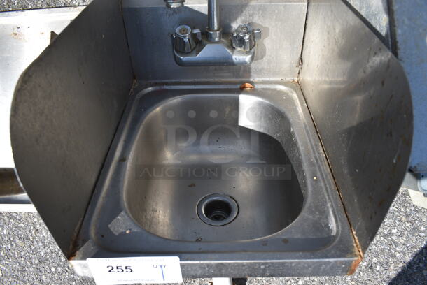 Stainless Steel Commercial Single Bay Wall Mount Sink w/ Faucet, Handles and Side Splash Guards. 13x17.5x20 - Image 5 of 6