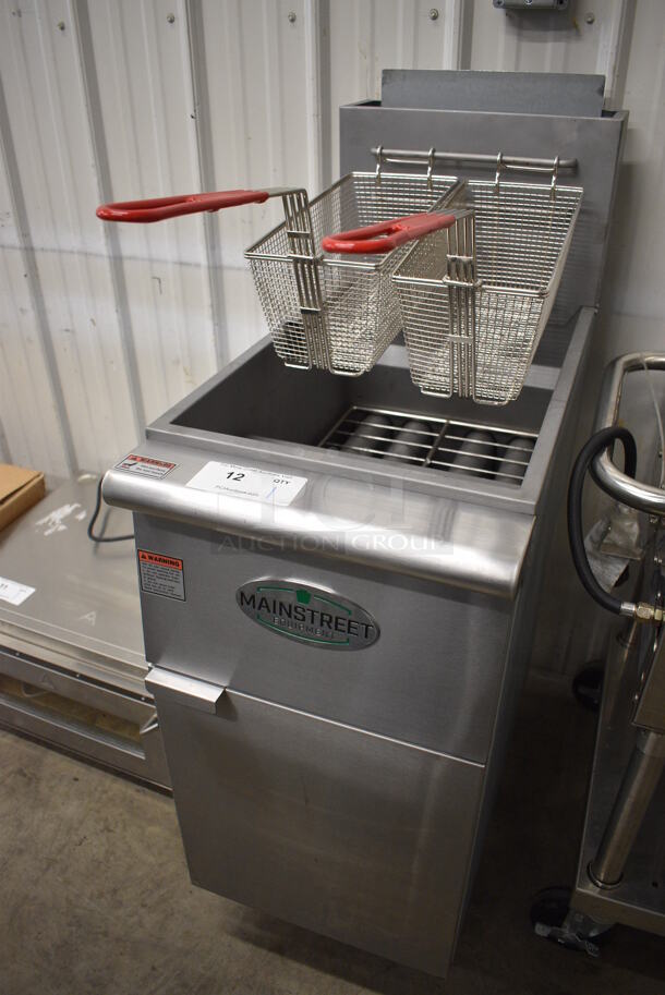 2021 Mainstreet Model 541FF50L Stainless Steel Commercial Floor Style Propane Gas Powered 50 Pound Capacity Deep Fat Fryer w/ 2 Metal Fry Baskets. 120,000 BTU. 15.5x30x47 - Image 2 of 6