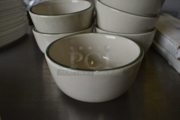 12 White Ceramic Bowls w/ Green Rim. 4.5x4.5x2. 12 Times Your Bid! - Image 2 of 3