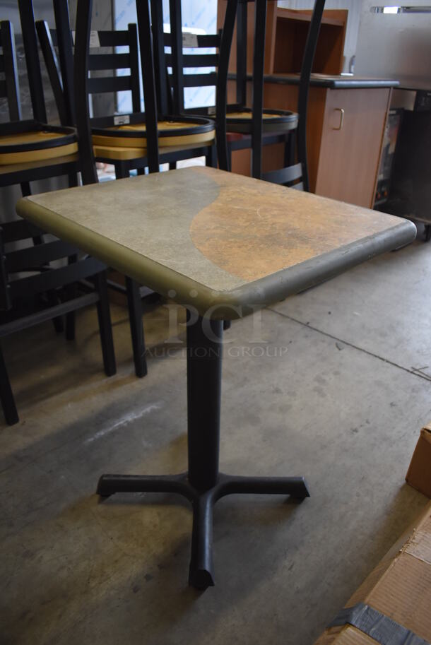 Tan and Gray Green Table on Black Metal Table Base. 20x24x29.5 - Image 2 of 5