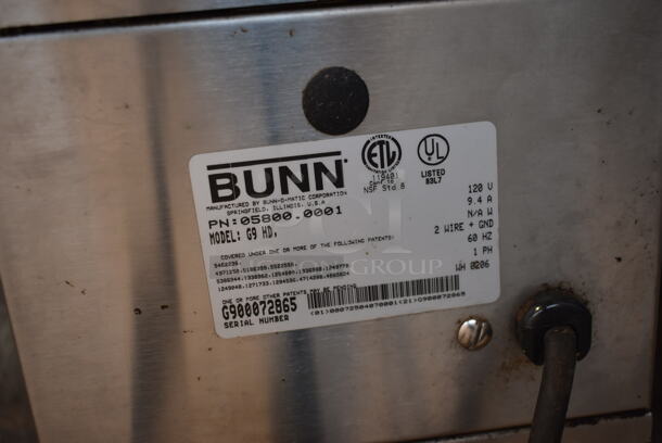 Bunn G9 HD Stainless Steel Commercial Countertop Coffee Bean Grinder. 120 Volts, 1 Phase. Tested and Working! - Image 8 of 8