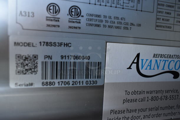 Avantco 178SS3FHC Stainless Steel Commercial 3 Door Reach In Freezer w/ Poly Coated Racks on Commercial Casters. 115 Volts, 1 Phase. Tested and Powers On But Does Not Get Cold - Image 9 of 9