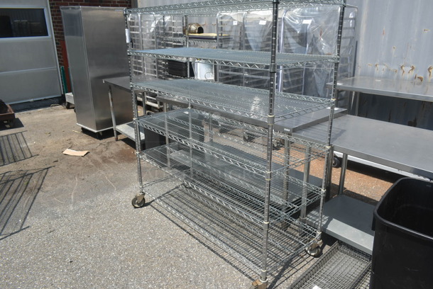 Chrome Finish 6 Tier Wire Shelving Unit on Commercial Casters. BUYER MUST DISMANTLE. PCI CANNOT DISMANTLE FOR SHIPPING. PLEASE CONSIDER FREIGHT CHARGES. - Image 3 of 5