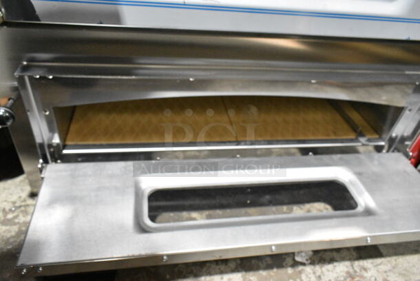 BRAND NEW SCRATCH AND DENT! Omcan MAX 8 Stainless Steel Commercial Countertop Electric Powered Double Stack Pizza Oven w/ Broken Cooking Stones. 230 Volts, 3 Phase. - Image 8 of 10