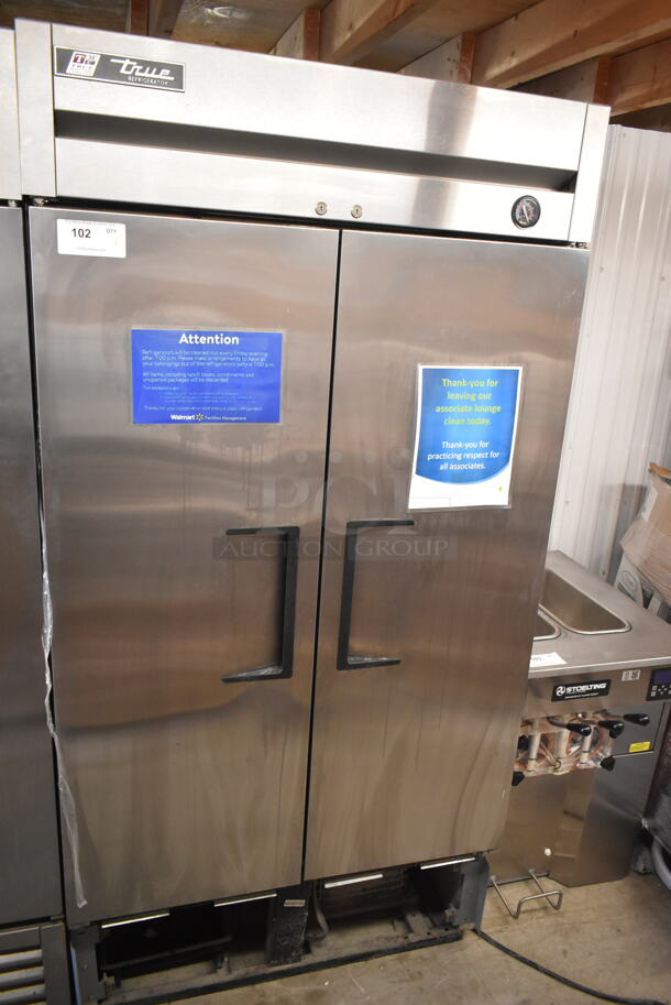 2017 True T-35 Stainless Steel Commercial 2 Door Reach In Cooler w/ Poly Coated Racks. 115 Volts, 1 Phase. Tested and Working! - Image 1 of 5