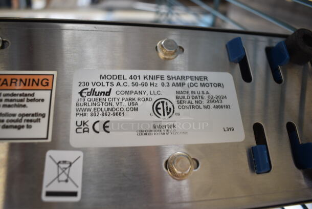 BRAND NEW SCRATCH AND DENT! Edlund 401 Stainless Steel Countertop Electric Knife Sharpener with Guides and Pressure Sensitive Motor. 230 Volts, 1 Phase.  - Image 6 of 6