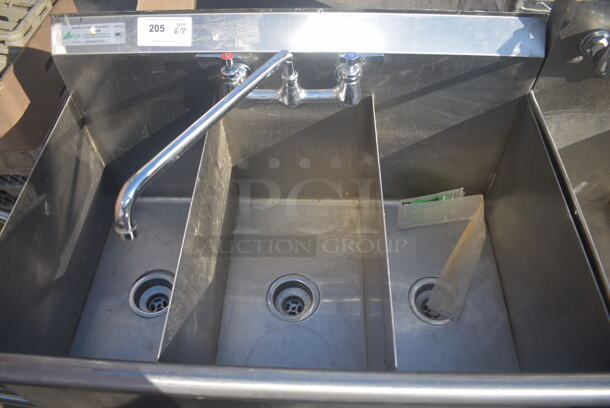 KCS KCS-SQS2136-3A Commercial Stainless Steel Wall Mount 3 Bay Sink With Splash Mount Faucet On Galvanized Legs. - Image 2 of 6