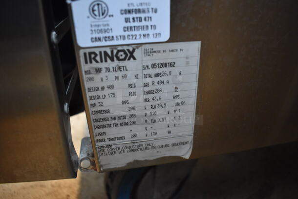 Irinox MF 70.1 L ETL Stainless Steel Commercial Floor Style Blast Chiller w/ Probe on Commercial Casters. 208 Volts, 3 Phase. 34x41x79 - Image 9 of 9